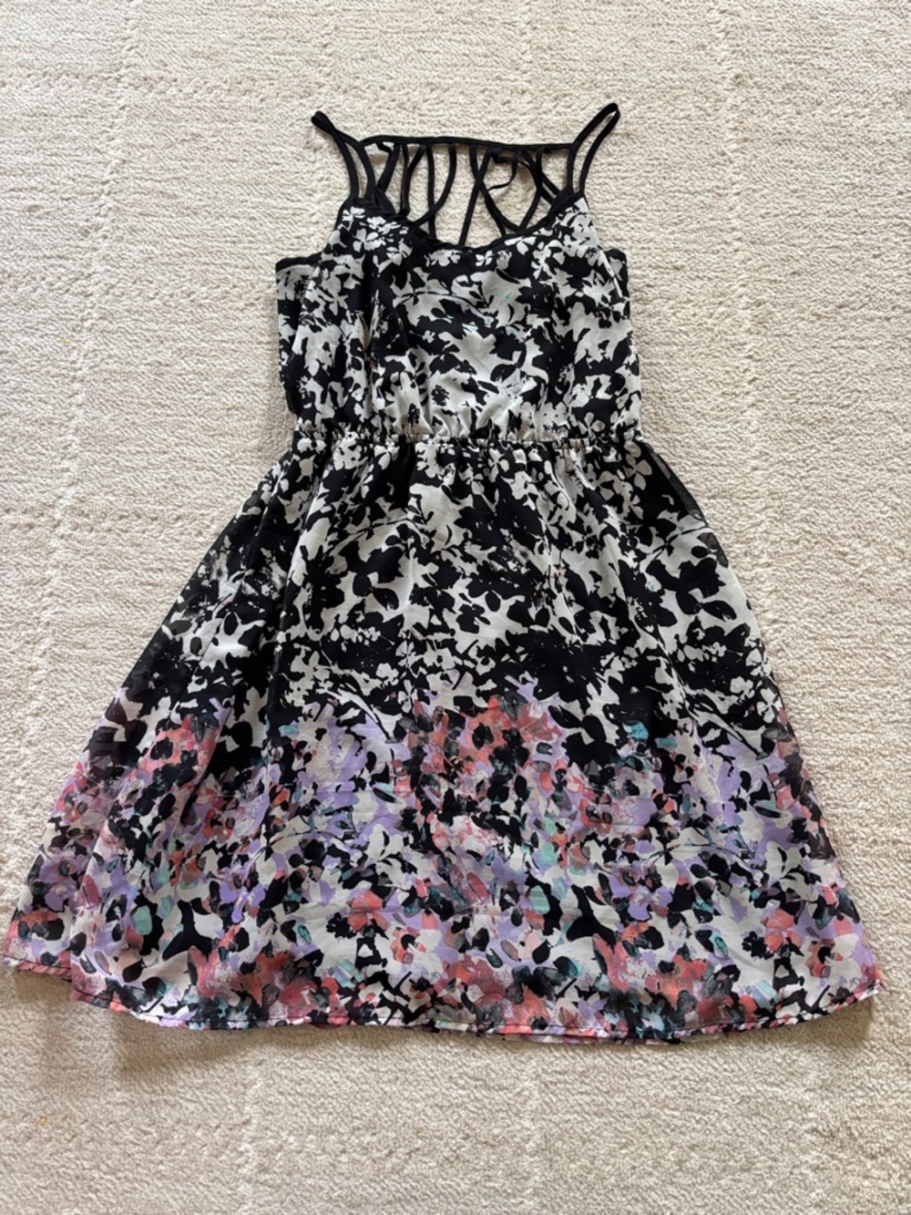 Studio Y Black & Multicolor Floral Midi Dress